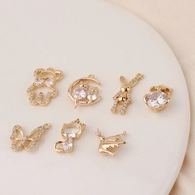 1 Piece Cute Simple Style Rabbit Bear Butterfly Copper Inlay Pendant Jewelry Accessories
