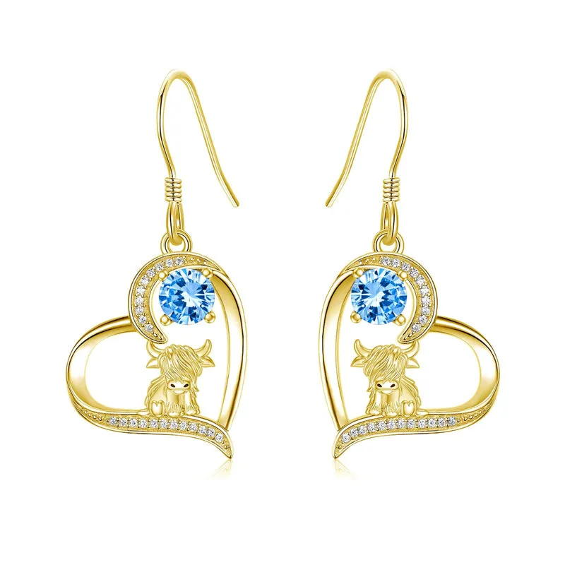 10K 14K 18K Gold Highland Cow Animal Earrings