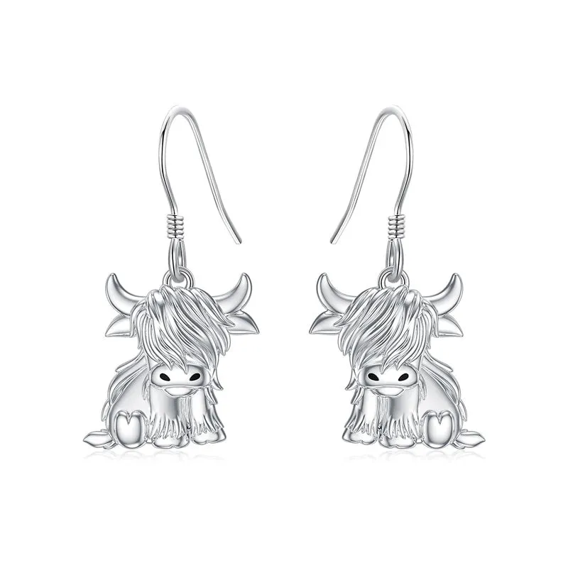 10K 14K 18K Gold Highland Cow Animal Earrings