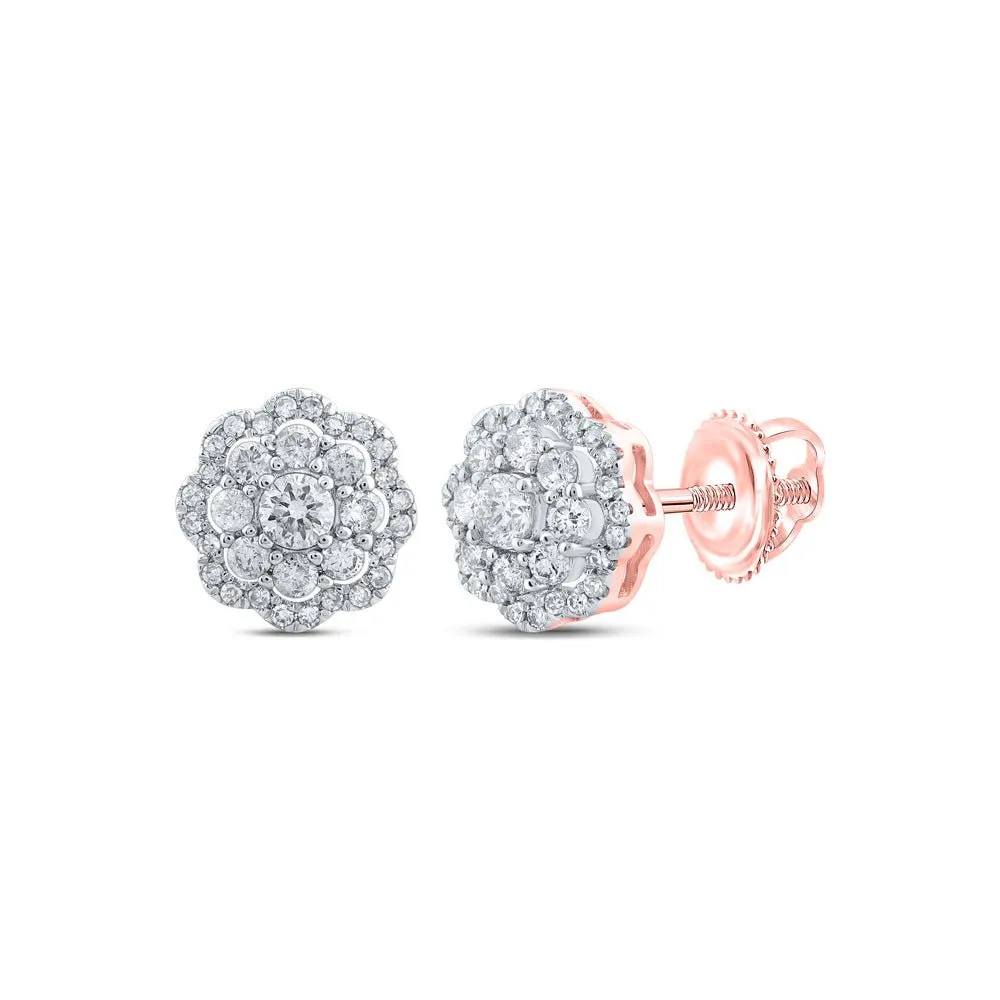 10kt Rose Gold Floral Diamond Cluster Earrings - Exquisite Blooms Collection