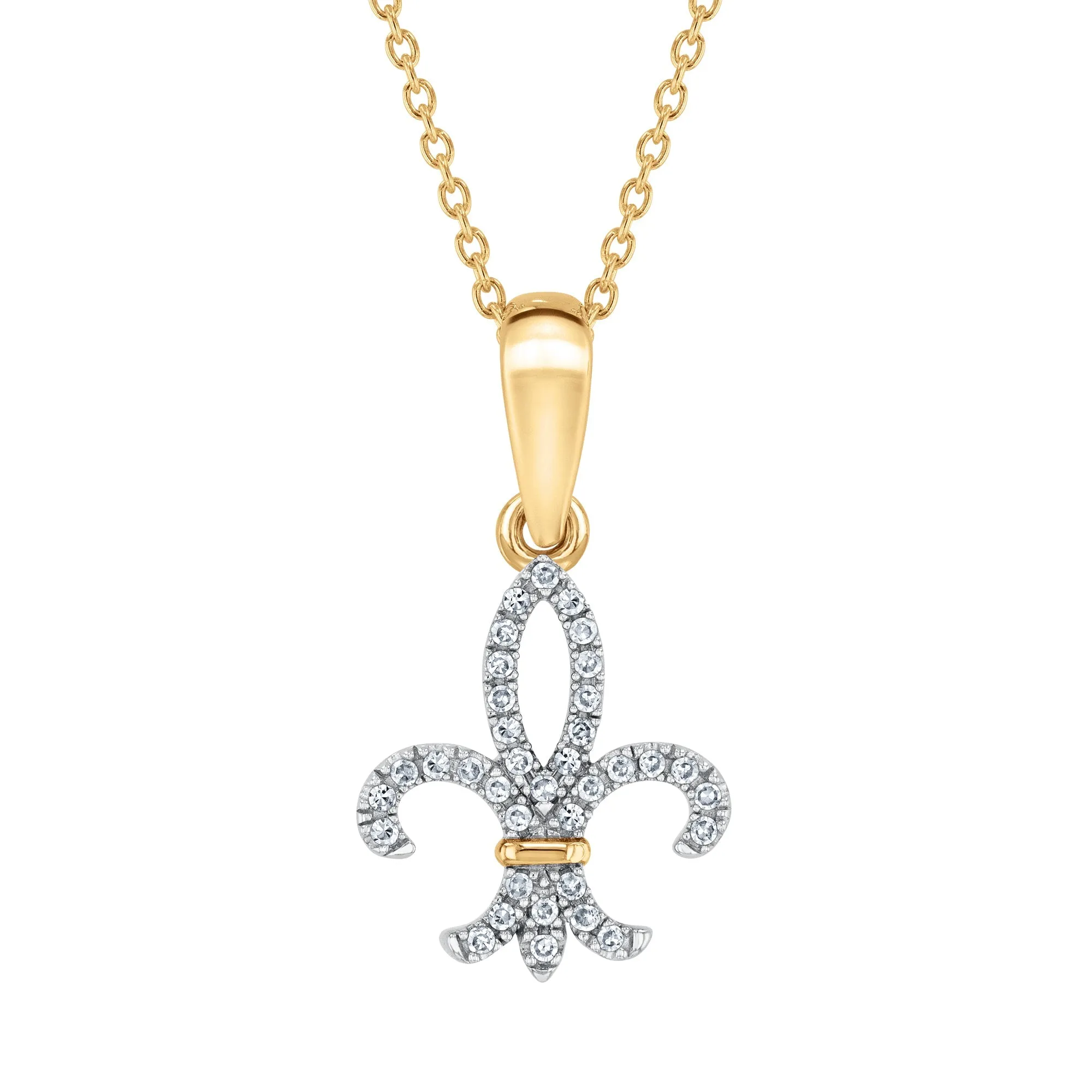 1/10ctw Diamond Fleur-de-Lis Yellow Gold Pendant Necklace