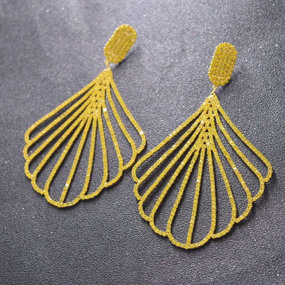 11CM Exquisite Ginkgo Leaves Dangle Rhinestones Earring