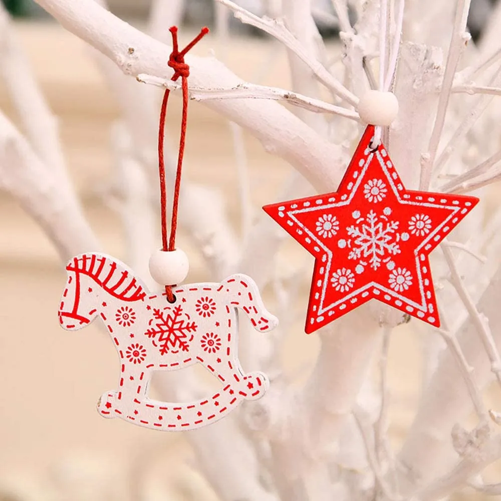 12PCS Wooden Hanging Decoration Christmas Tree Pendants