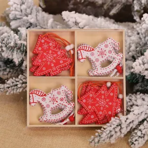 12PCS Wooden Hanging Decoration Christmas Tree Pendants