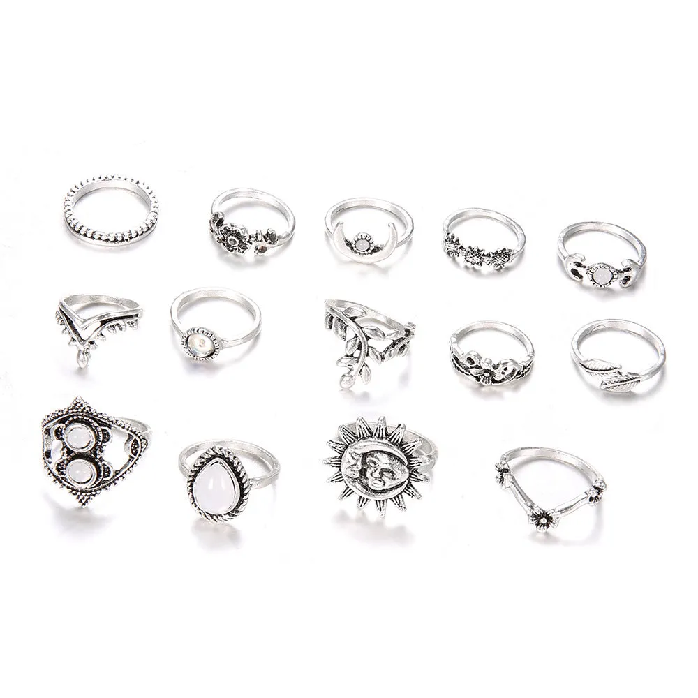 14K Gold Floral Engagement Rings Set with Hollow Carving and Diamonds for Men and Women