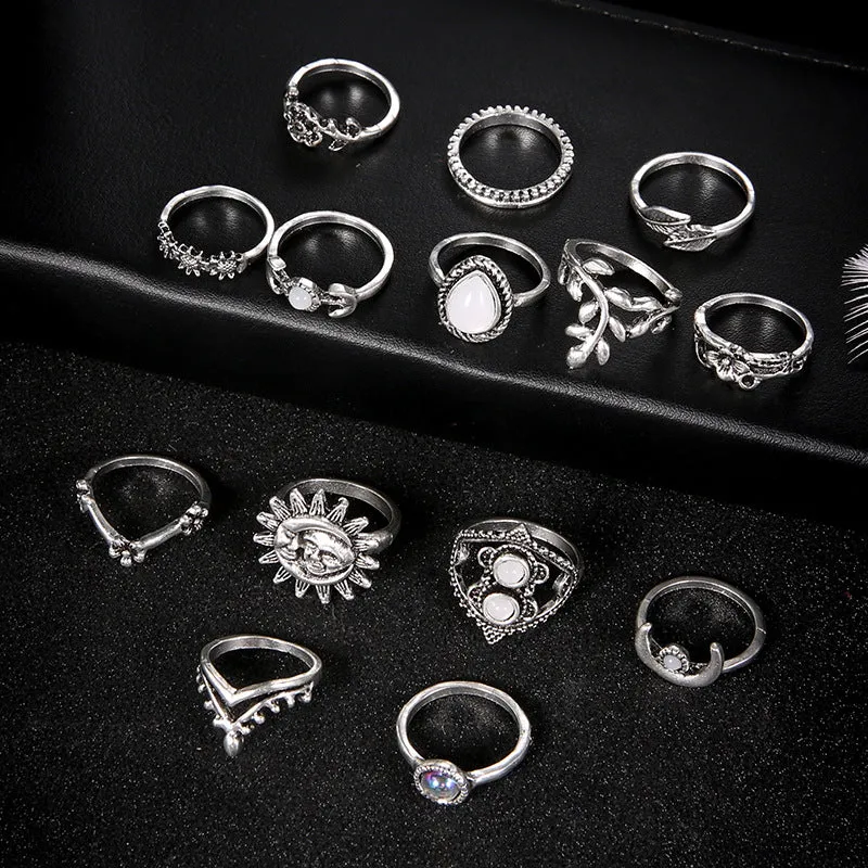 14K Gold Floral Engagement Rings Set with Hollow Carving and Diamonds for Men and Women