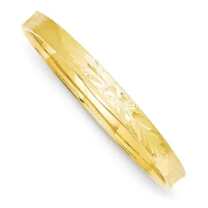 14K Gold Hinged Bangle Bracelet with Diamond-Cut Finish, Elegant and Secure