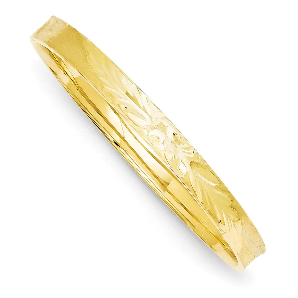 14K Gold Hinged Bangle Bracelet with Diamond-Cut Finish, Elegant and Secure