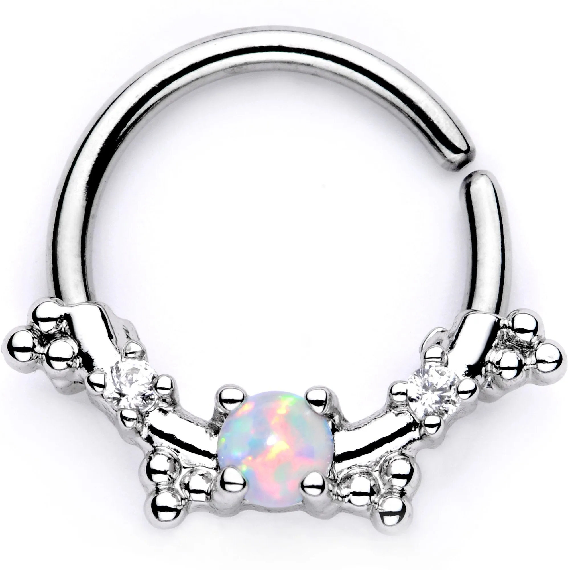 16 Gauge 3/8 White Synthetic Opal Luminous Seamless Circular Ring
