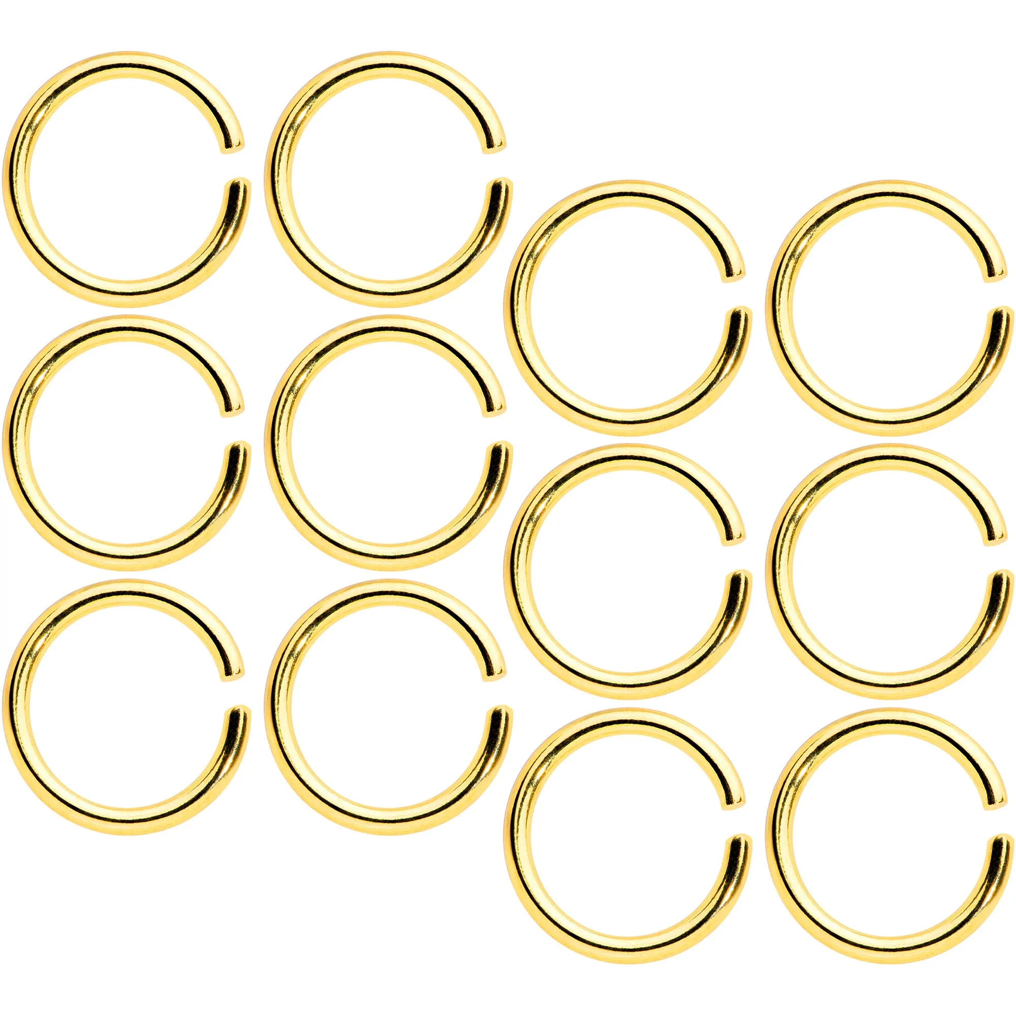 16 Gauge 5/16 Gold Tone Anodized Seamless Cartilage Ring Set of 12