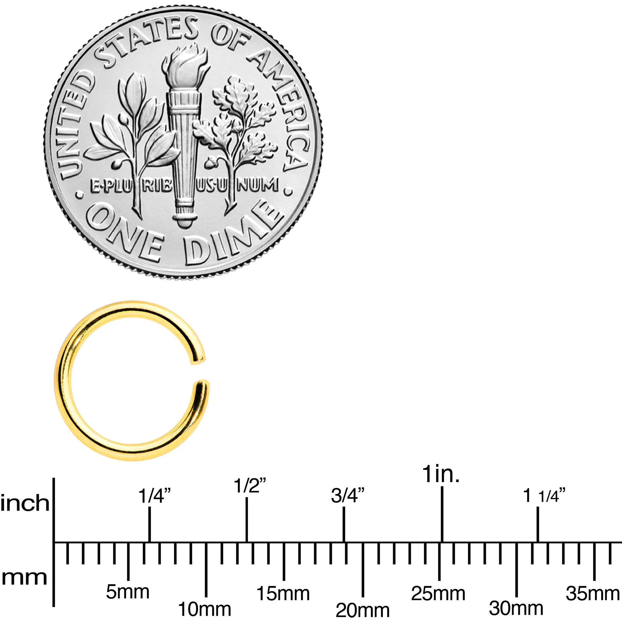 16 Gauge 5/16 Gold Tone Anodized Seamless Cartilage Ring Set of 12