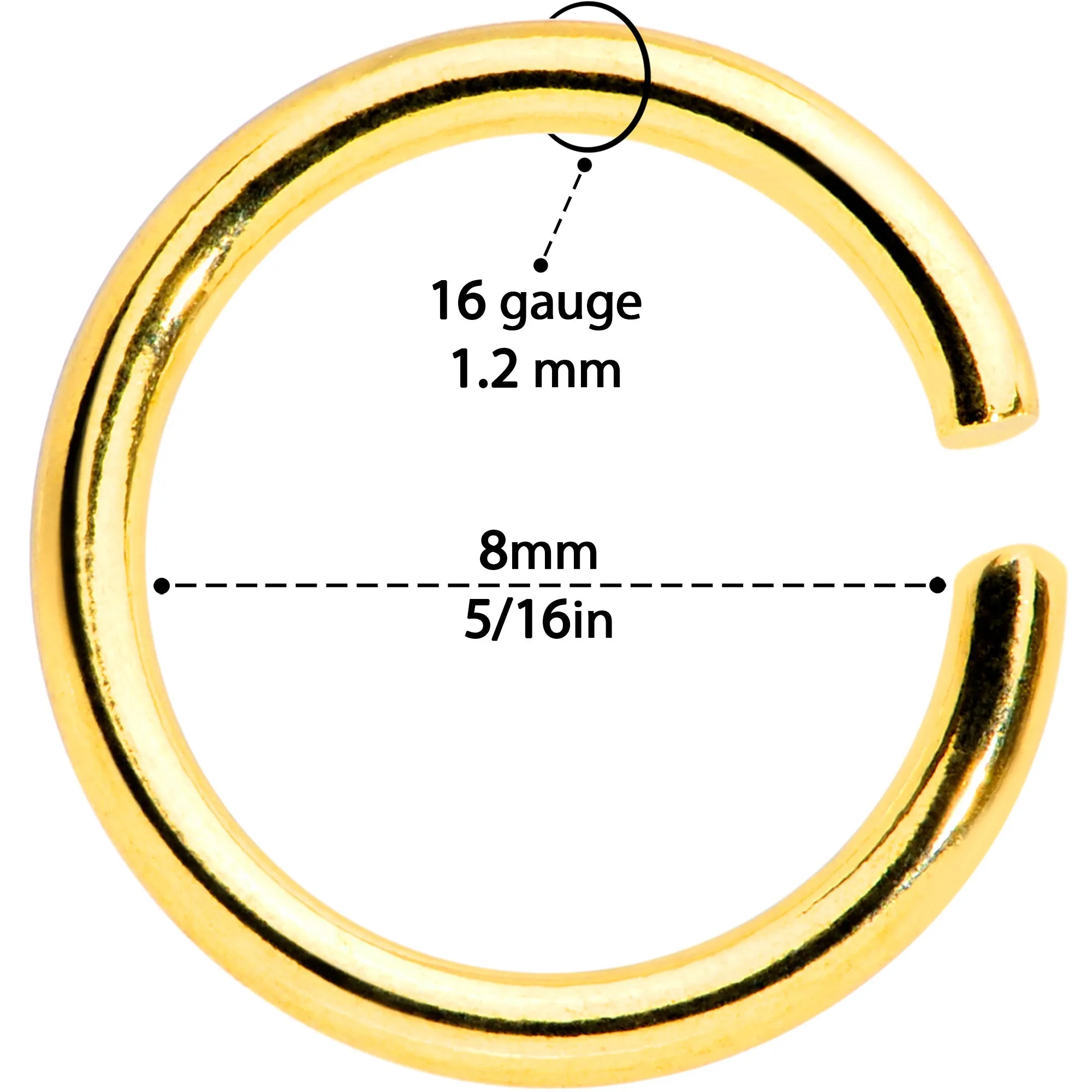 16 Gauge 5/16 Gold Tone Anodized Seamless Cartilage Ring Set of 12