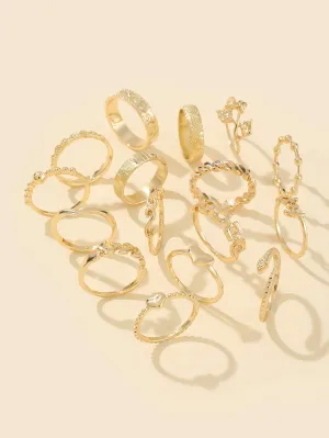 16pcs Star & Heart Ring