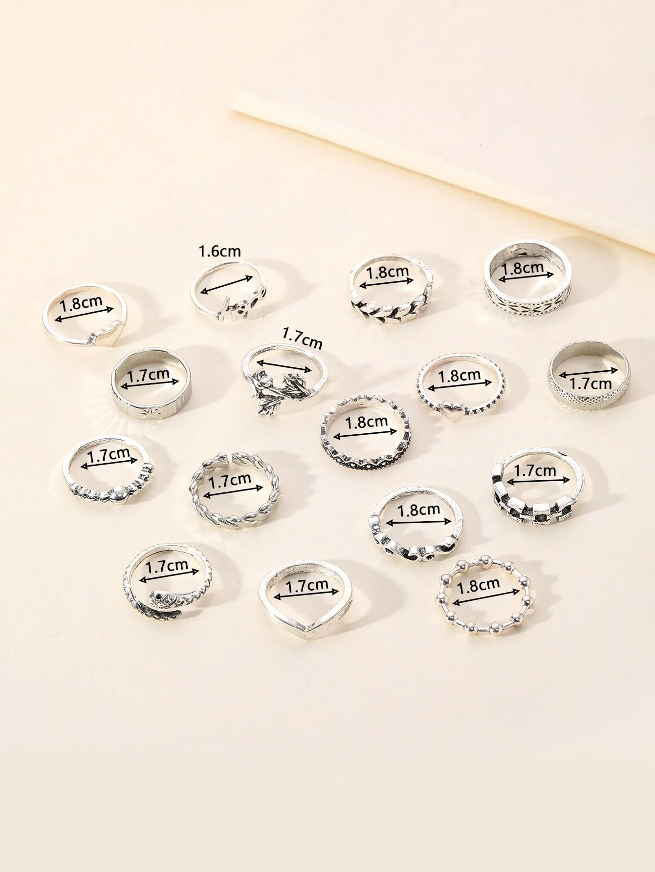 16pcs Star & Heart Ring