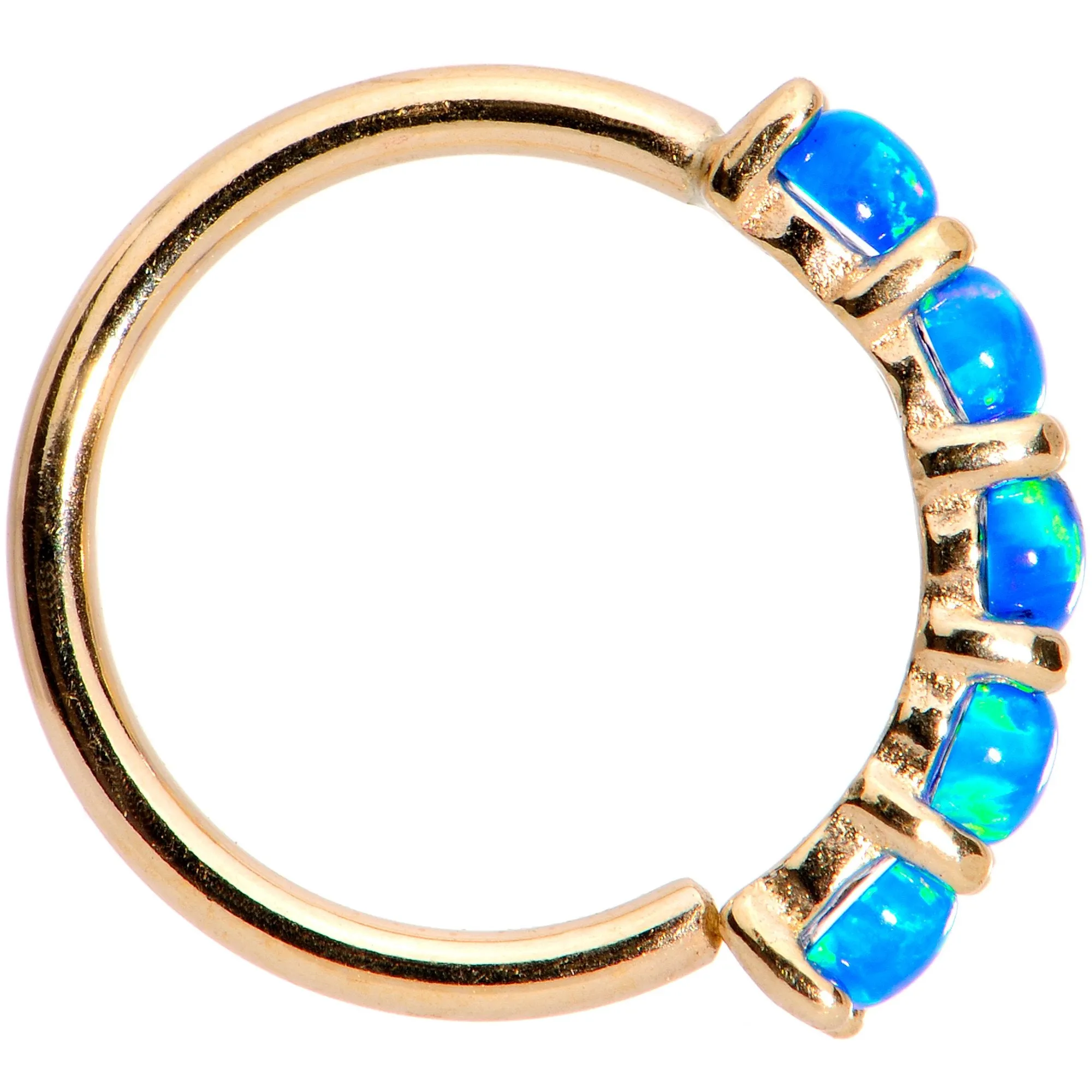 18 Gauge Blue Synthetic Opal 14kt Yellow Gold Seamless Circular Ring