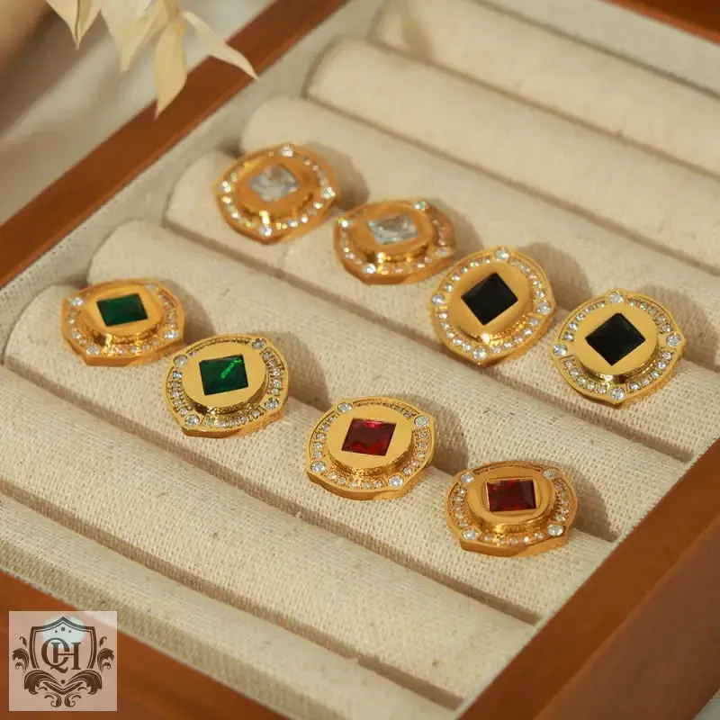 18K Gold Button Earrings with Diamonds