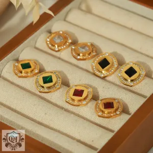 18K Gold Button Earrings with Diamonds