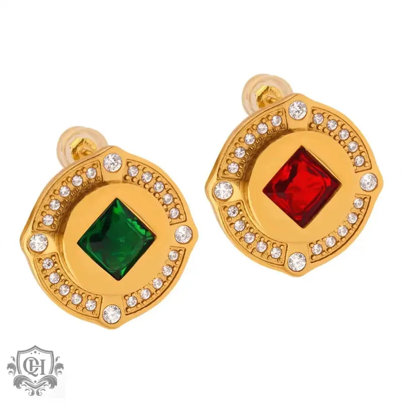 18K Gold Button Earrings with Diamonds