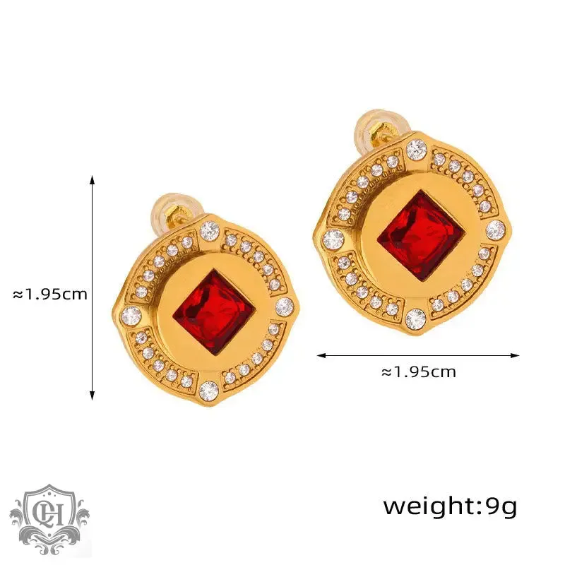18K Gold Button Earrings with Diamonds