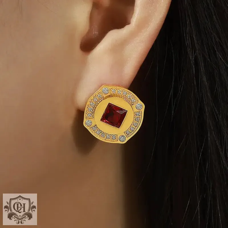 18K Gold Button Earrings with Diamonds