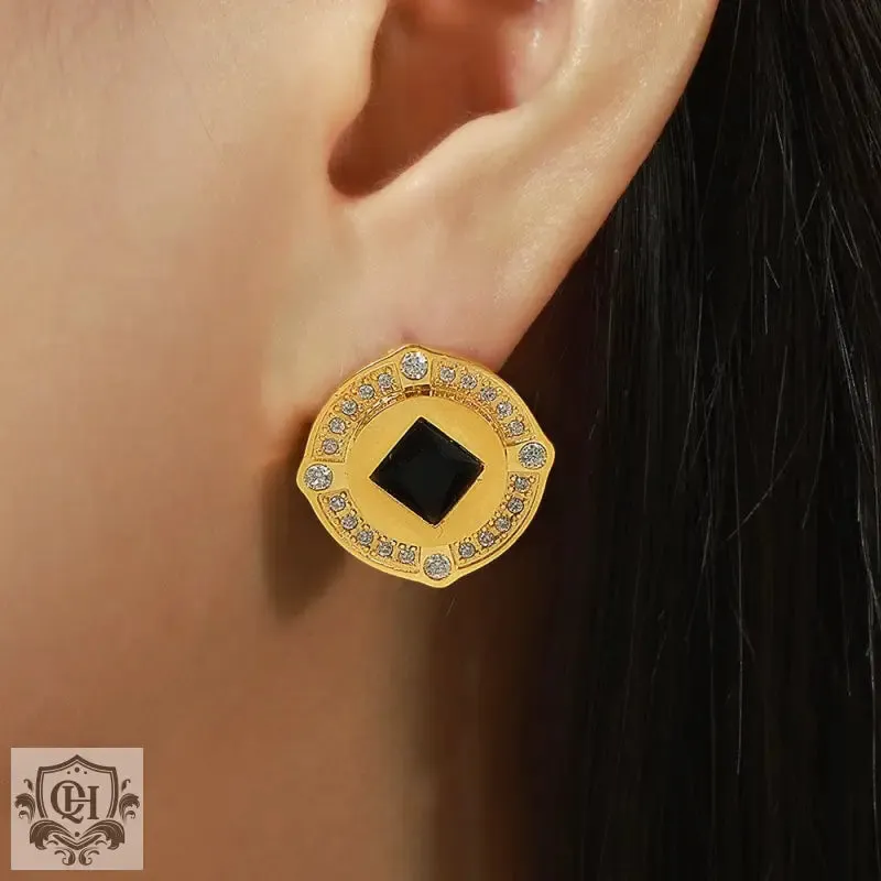 18K Gold Button Earrings with Diamonds