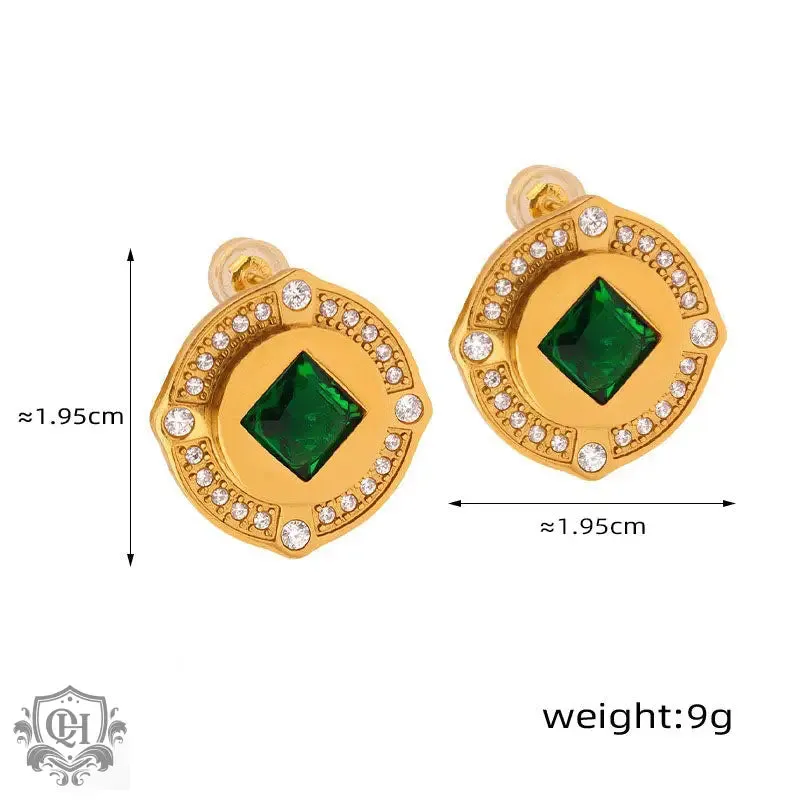 18K Gold Button Earrings with Diamonds