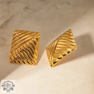 18K gold exquisite simple striped symmetrical design light luxury style earrings