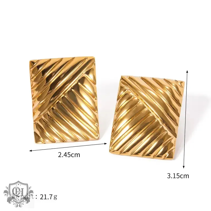18K gold exquisite simple striped symmetrical design light luxury style earrings