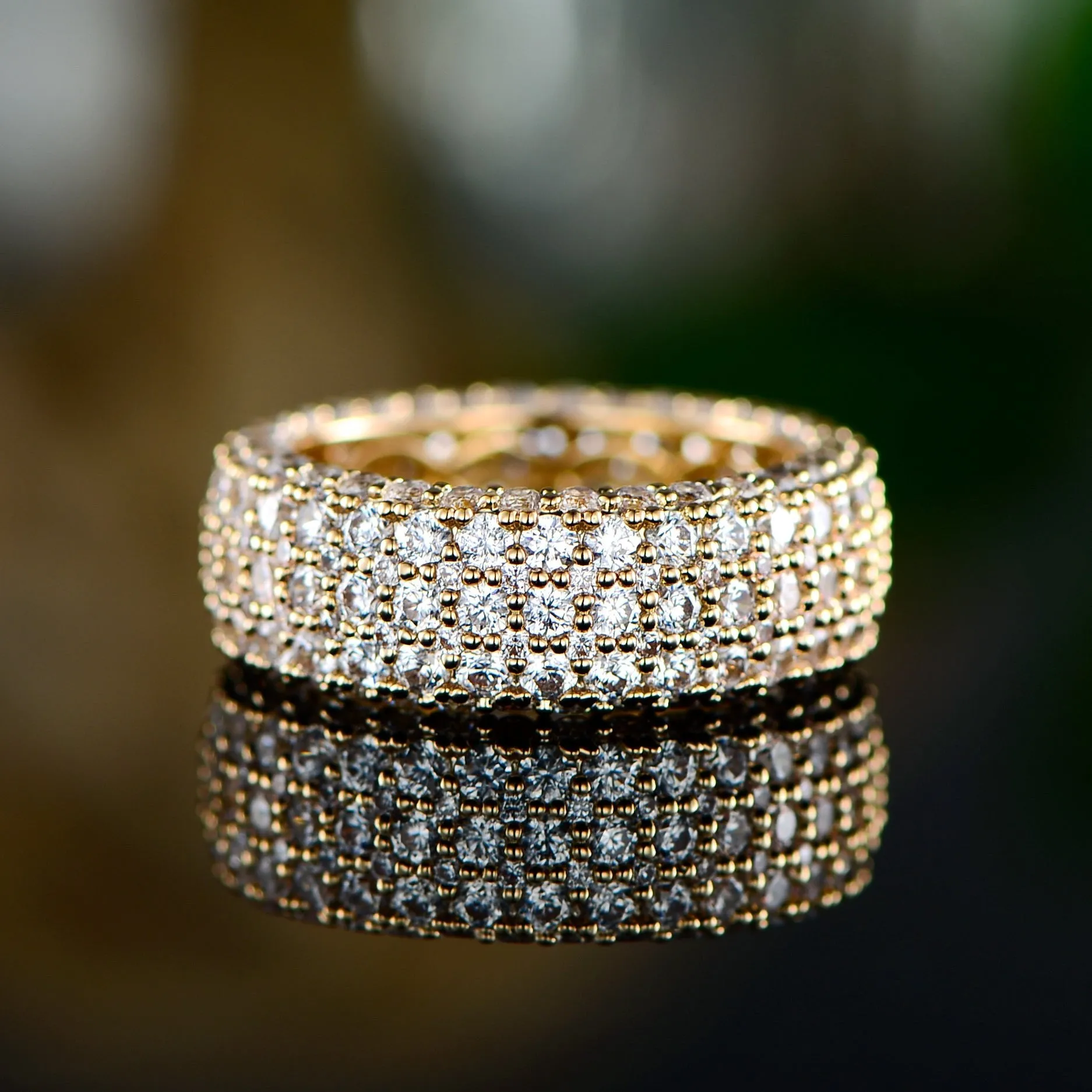 18K White Gold Plated 5 Rows French Setting Ring