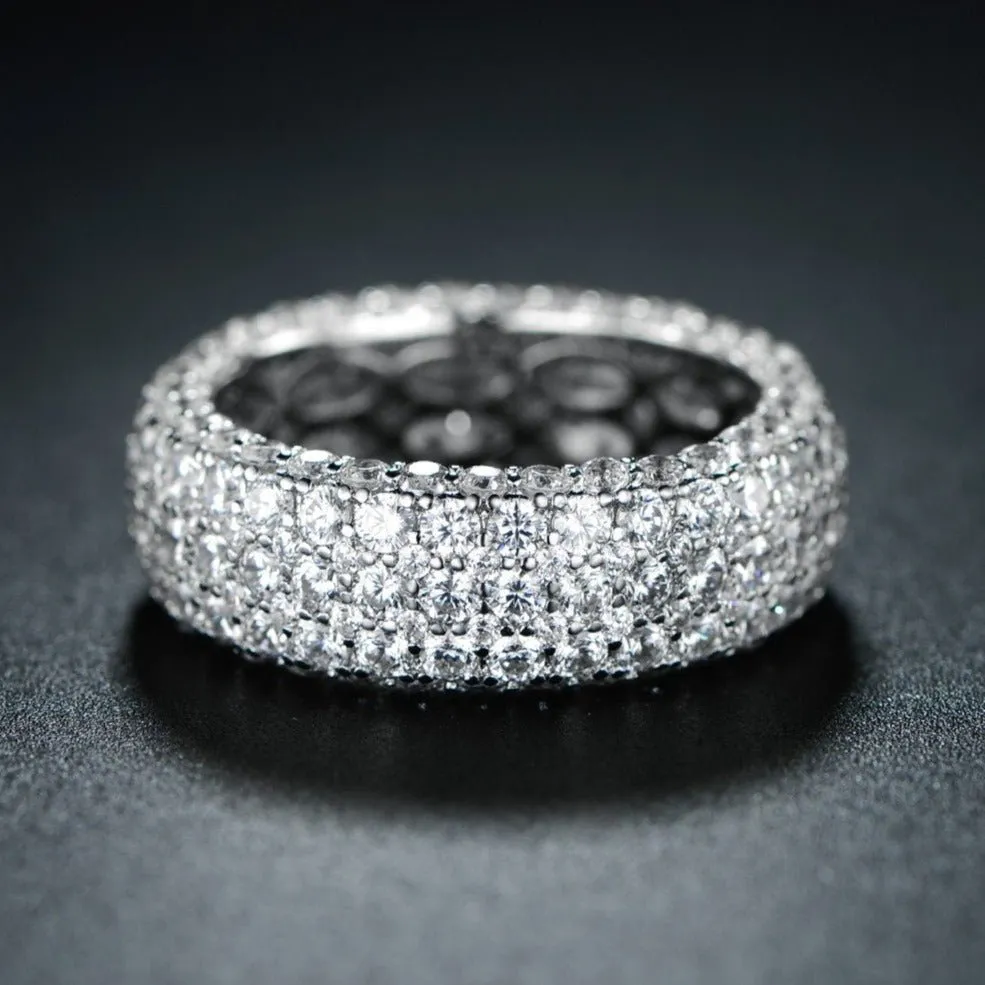 18K White Gold Plated 5 Rows French Setting Ring