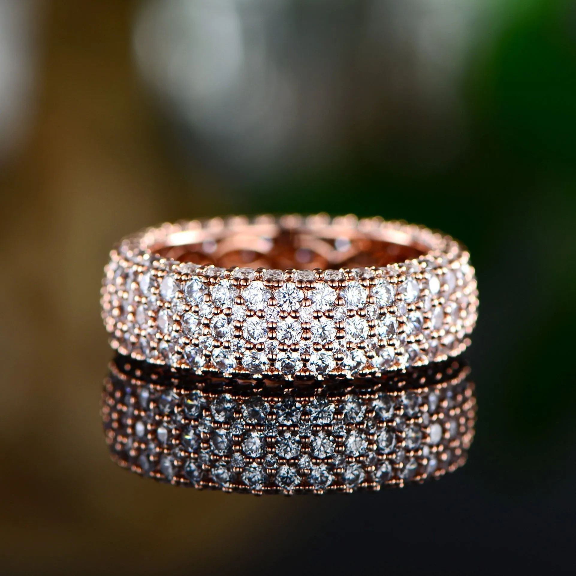 18K White Gold Plated 5 Rows French Setting Ring
