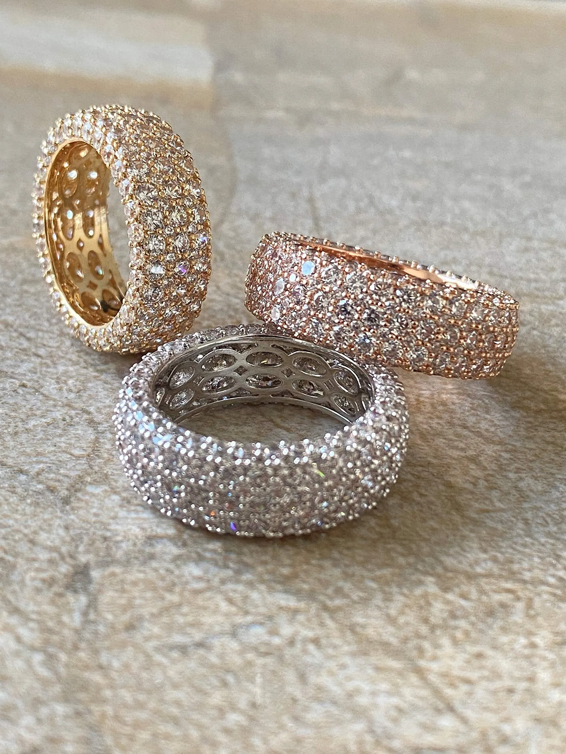 18K White Gold Plated 5 Rows French Setting Ring