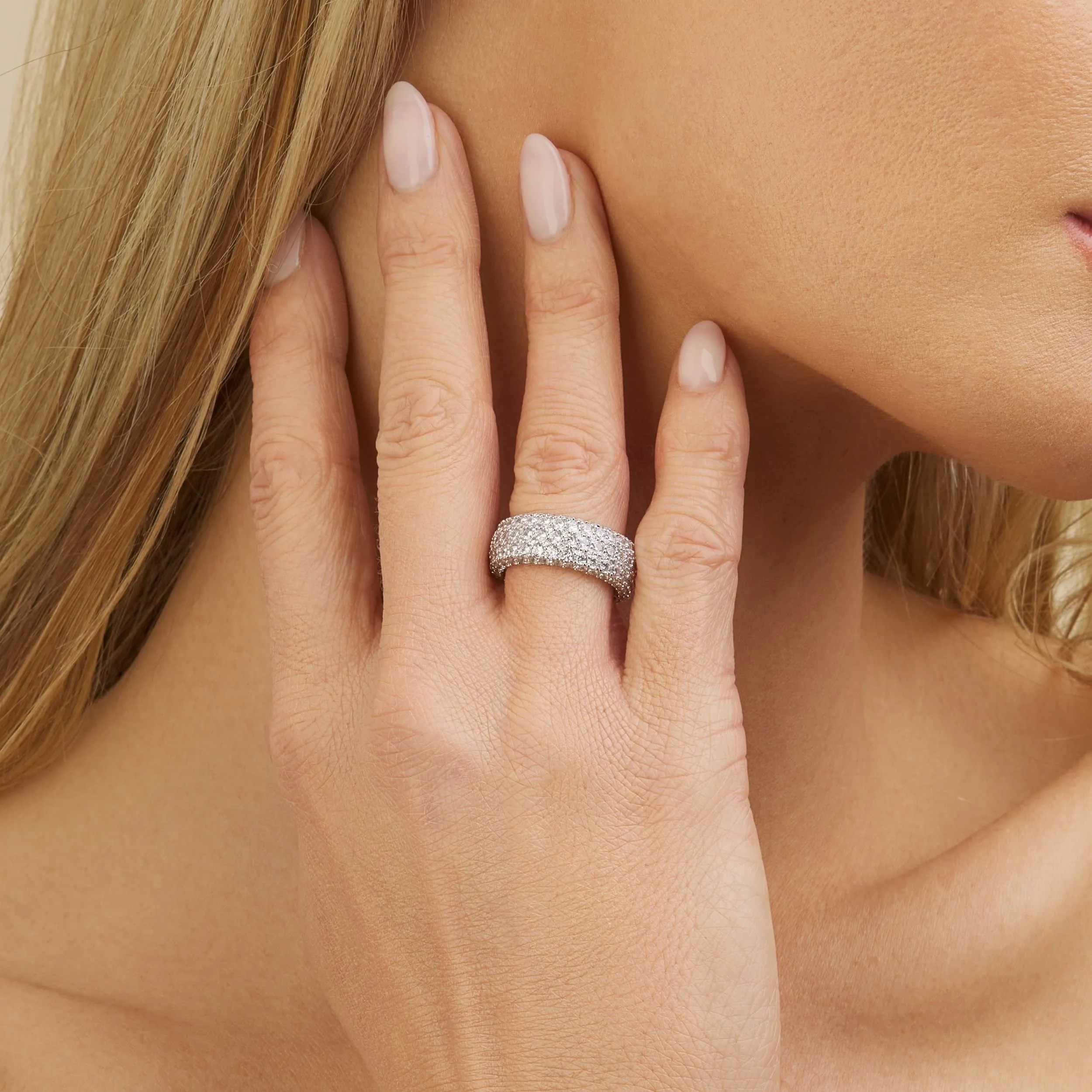 18K White Gold Plated 5 Rows French Setting Ring