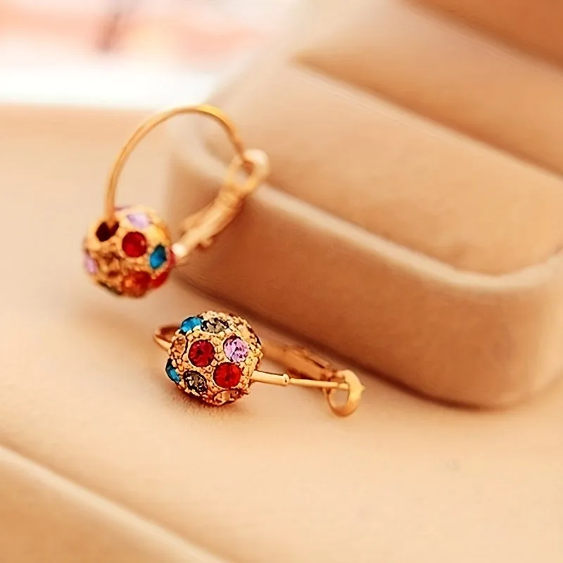 1pair Fashion Exquisite Colorful Cubic Zirconia Decor Spherical Dangle Earring