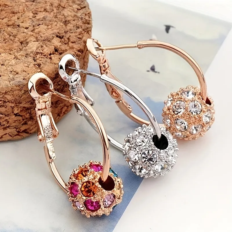 1pair Fashion Exquisite Colorful Cubic Zirconia Decor Spherical Dangle Earring