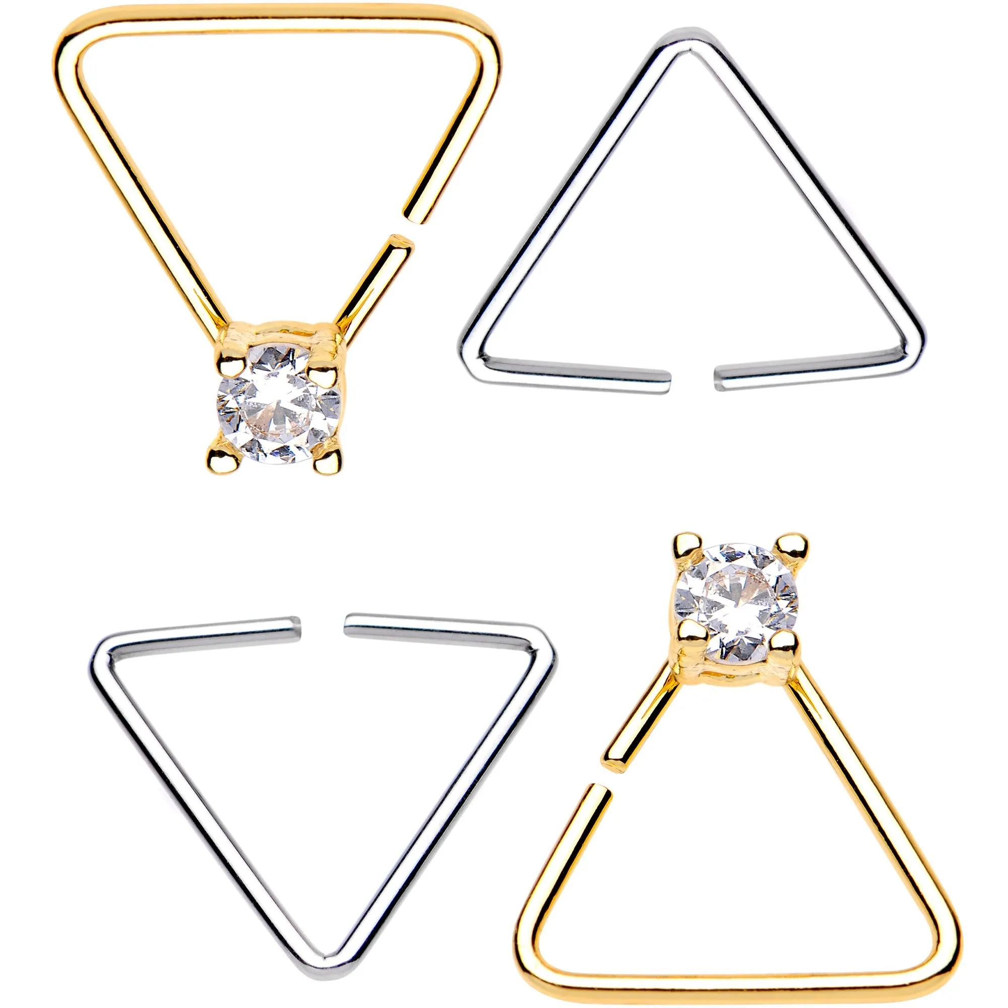 20 Gauge 3/8 Clear Gem Multi Triangle Seamless Ring Set
