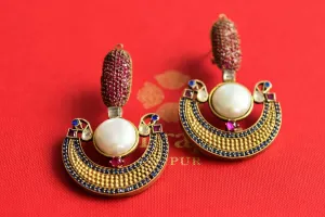 20B484 Silver Gold Plated Colored Glass and Pearl Amrapali Earrings