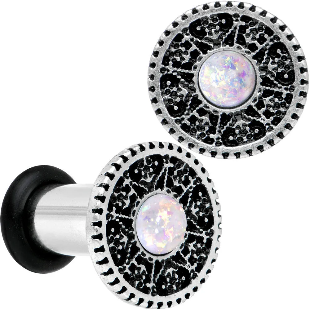 4 Gauge Stainless Steel Sky Wheel White Synthetic Opal Plug Set