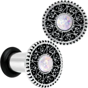 4 Gauge Stainless Steel Sky Wheel White Synthetic Opal Plug Set