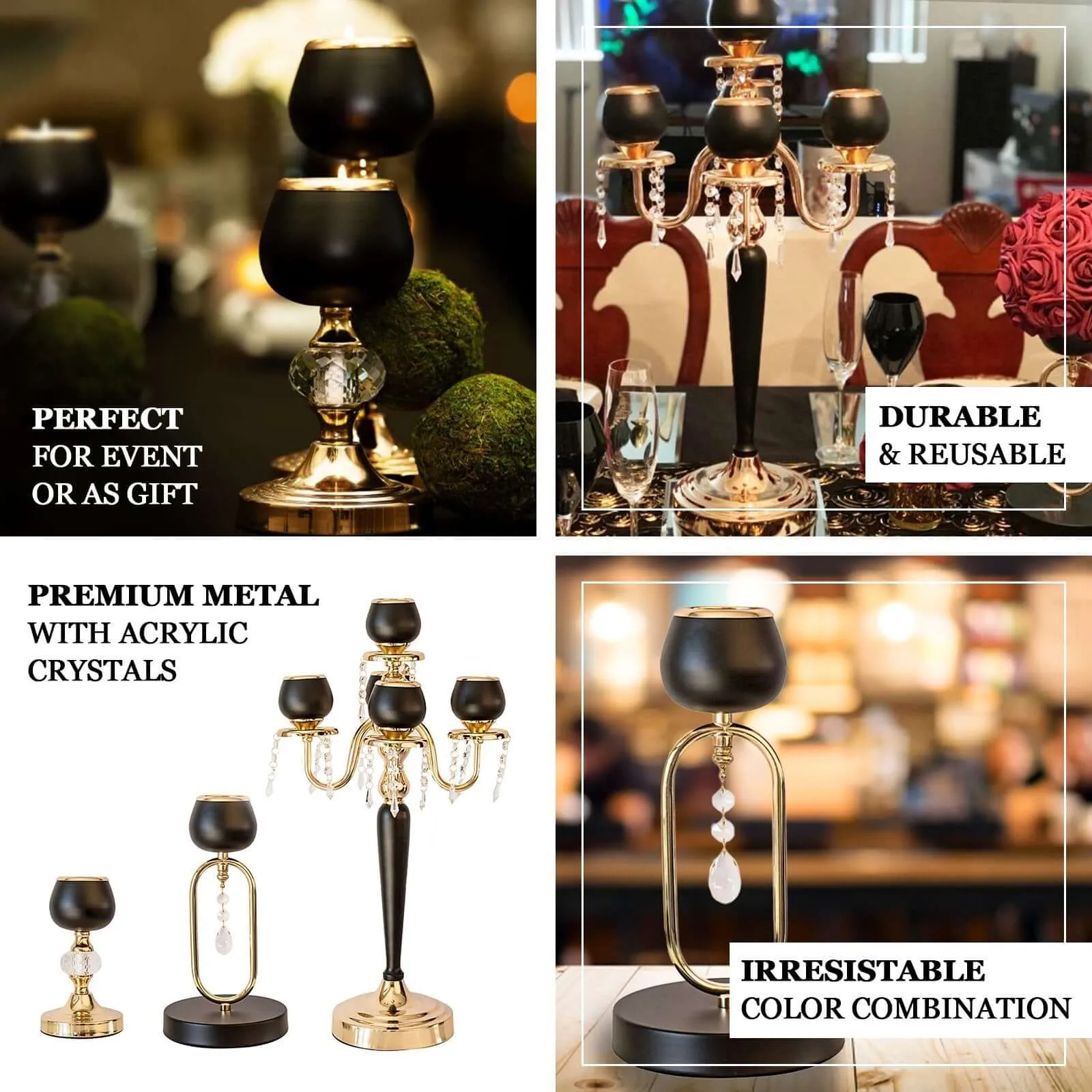 5-Arm Metal Tealight Candelabra Gold/Black 25" - Stylish Table Centerpiece for Events