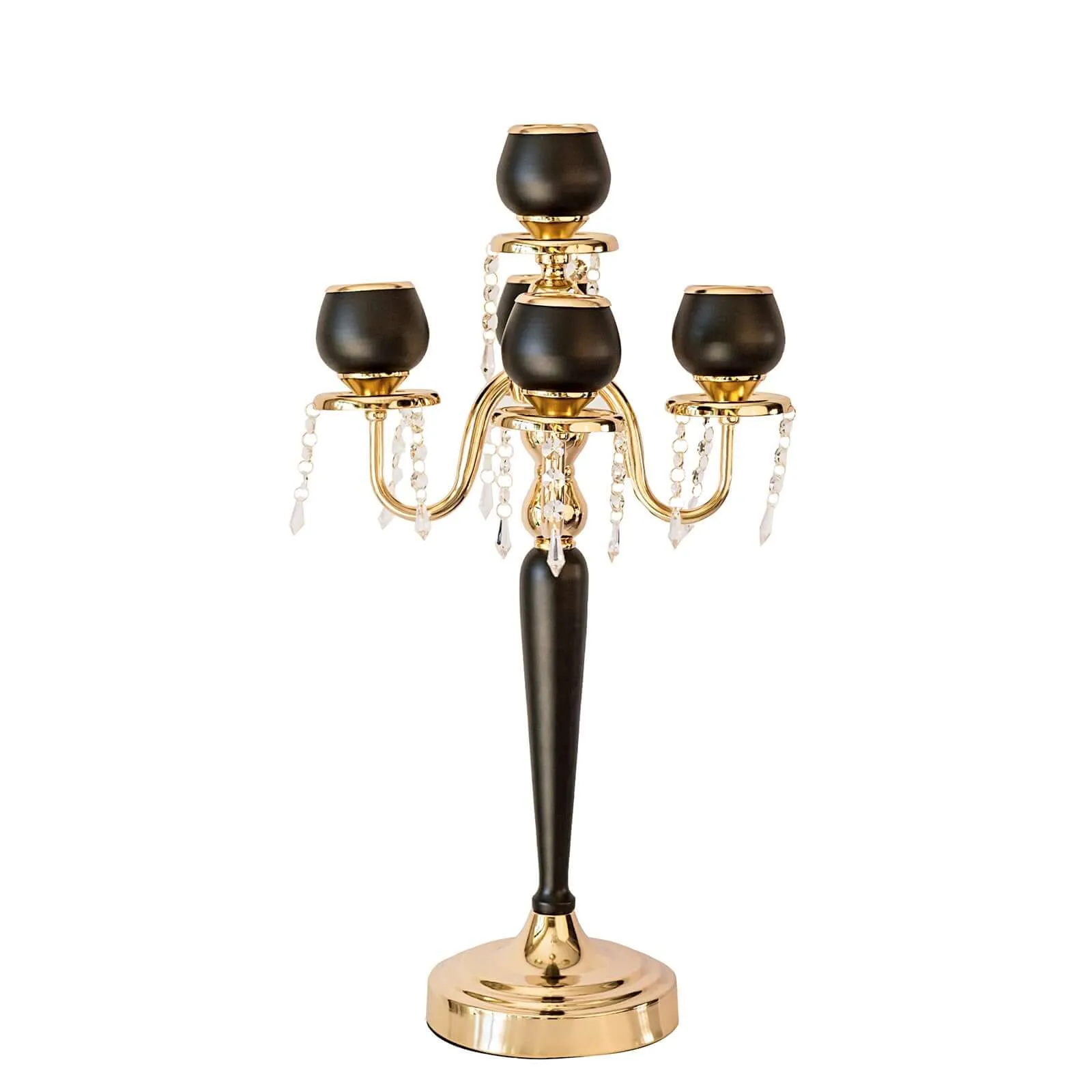 5-Arm Metal Tealight Candelabra Gold/Black 25" - Stylish Table Centerpiece for Events