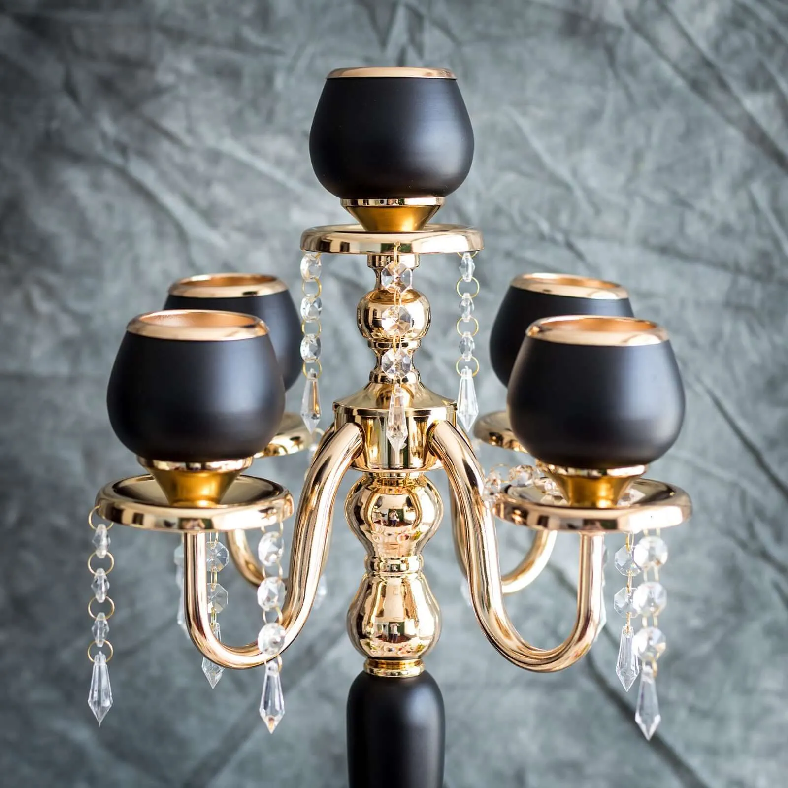 5-Arm Metal Tealight Candelabra Gold/Black 25" - Stylish Table Centerpiece for Events