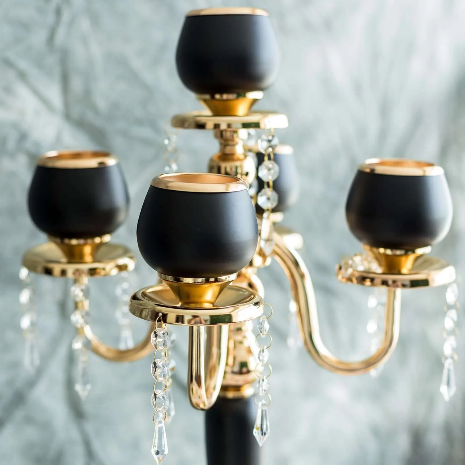 5-Arm Metal Tealight Candelabra Gold/Black 25" - Stylish Table Centerpiece for Events
