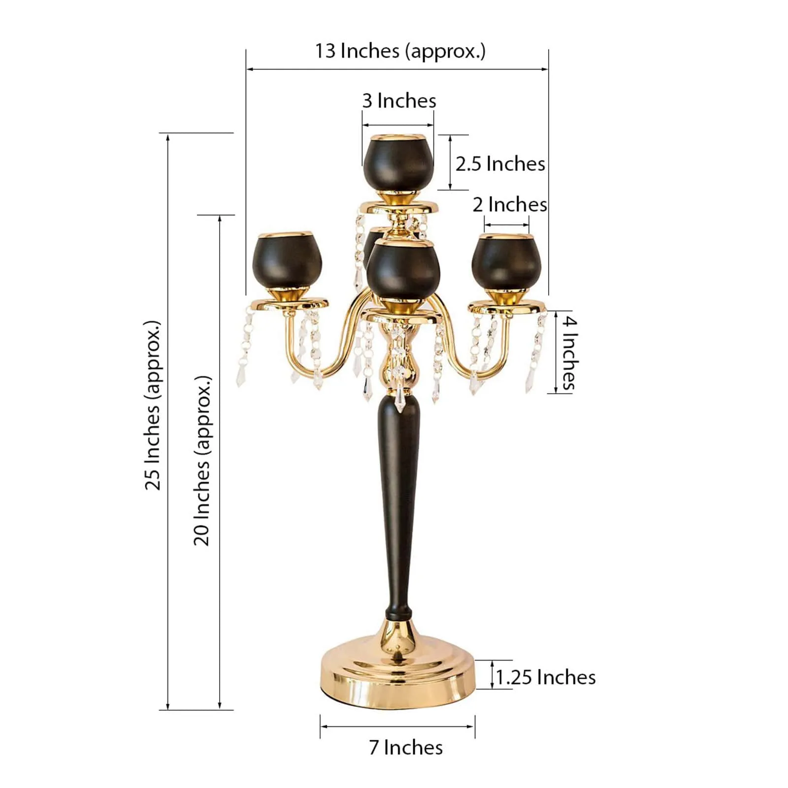 5-Arm Metal Tealight Candelabra Gold/Black 25" - Stylish Table Centerpiece for Events