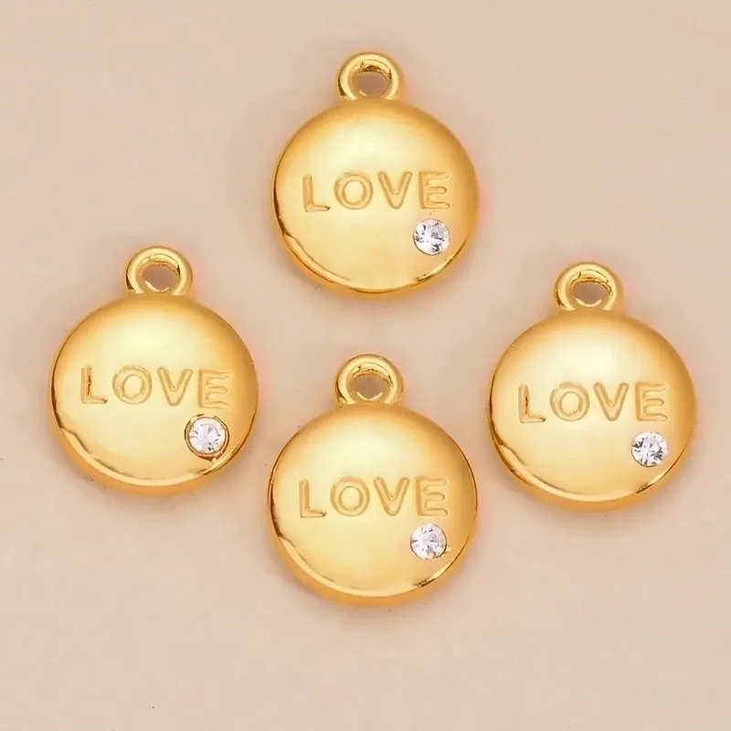 5 Pcs/package Simple Style Love Round Stainless Steel Plating Inlay Pendant Jewelry Accessories