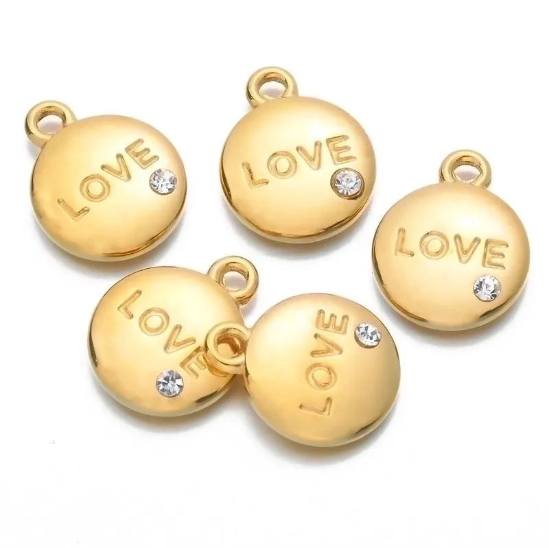 5 Pcs/package Simple Style Love Round Stainless Steel Plating Inlay Pendant Jewelry Accessories