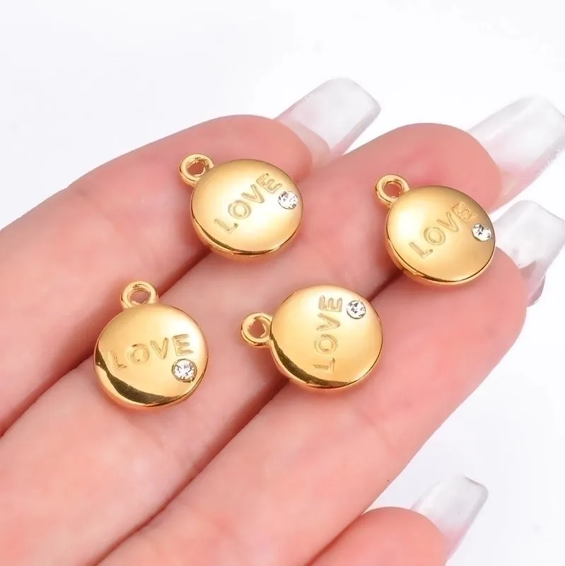 5 Pcs/package Simple Style Love Round Stainless Steel Plating Inlay Pendant Jewelry Accessories