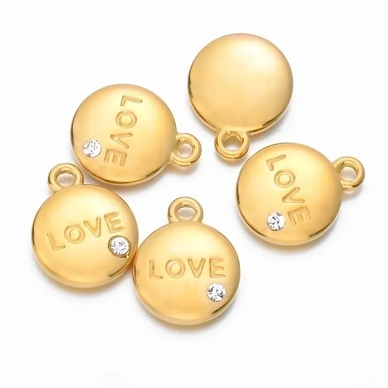 5 Pcs/package Simple Style Love Round Stainless Steel Plating Inlay Pendant Jewelry Accessories
