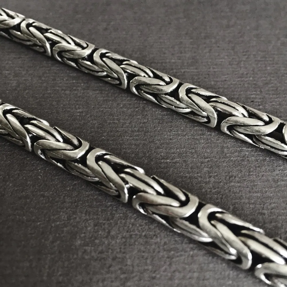 925 Sterling Silver Men's King Byzantine Round Chain Necklace 7mm 170GR 24 Inch