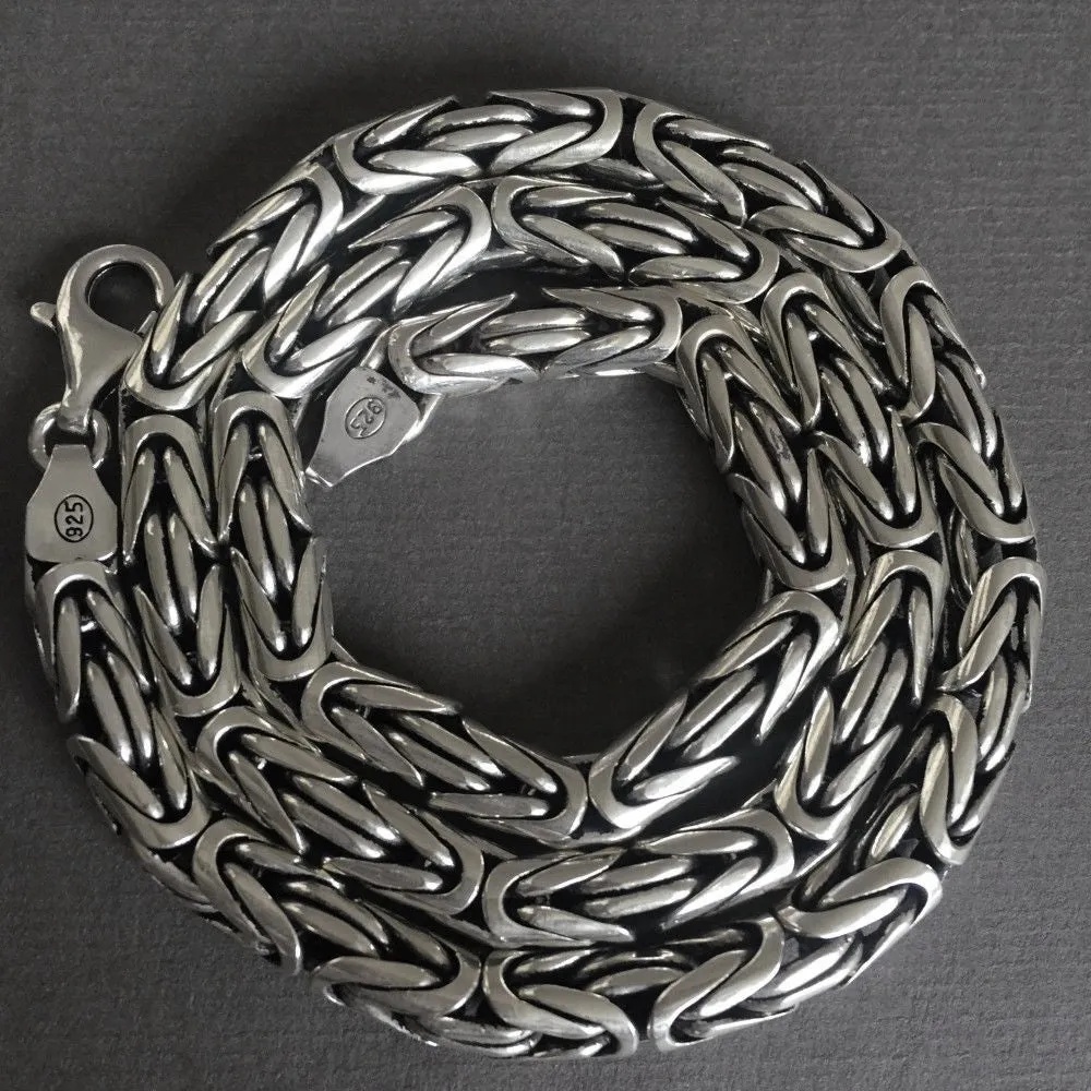 925 Sterling Silver Men's King Byzantine Round Chain Necklace 7mm 170GR 24 Inch